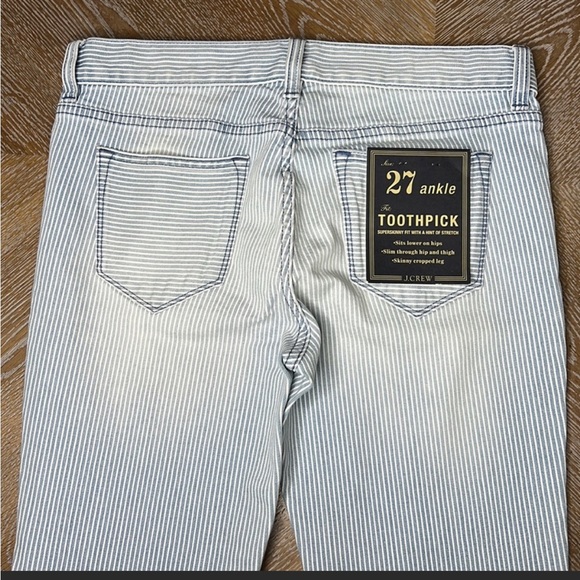 J. CREW Light Blue/ White Pinstripe Toothpick Ankle Zipper Jeans 27 - Picture 5 of 8